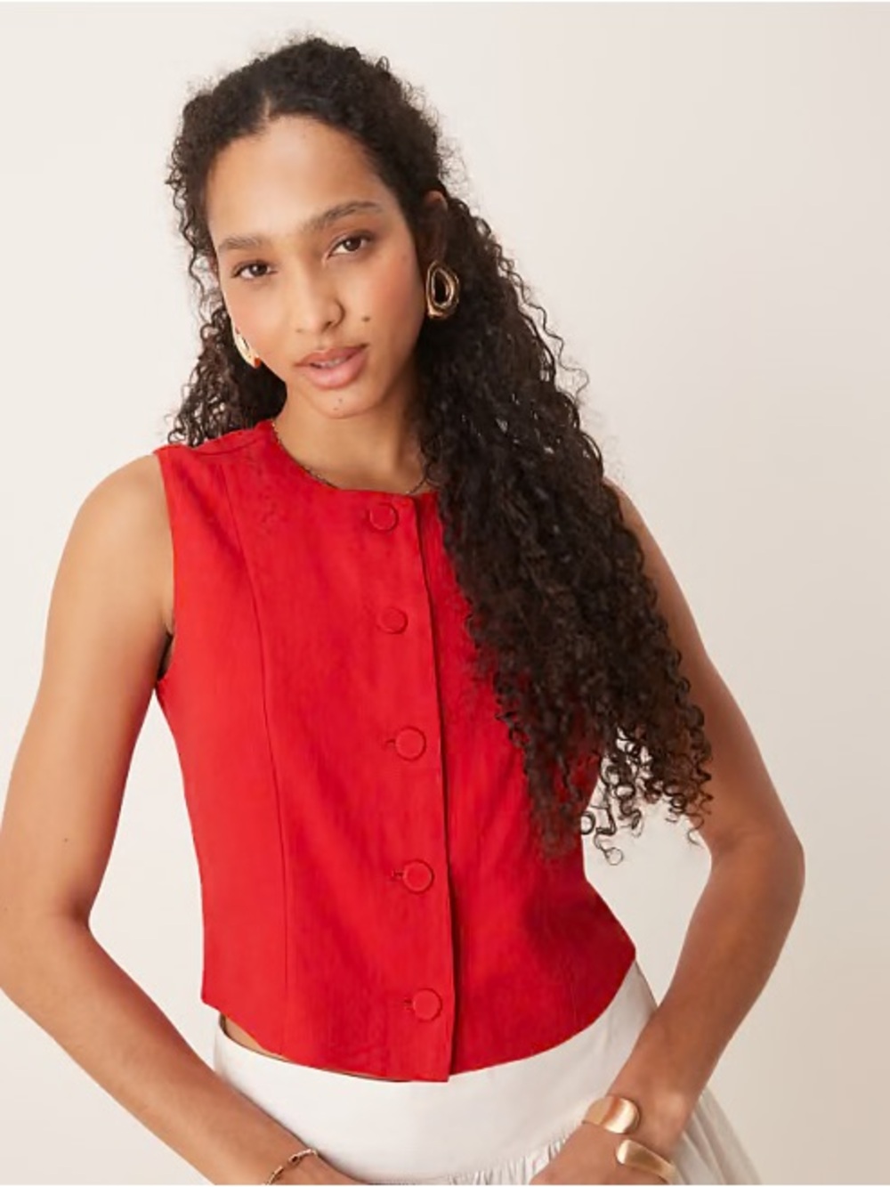 Abercrombie Cropped Linen-Blend Button-Through Vest